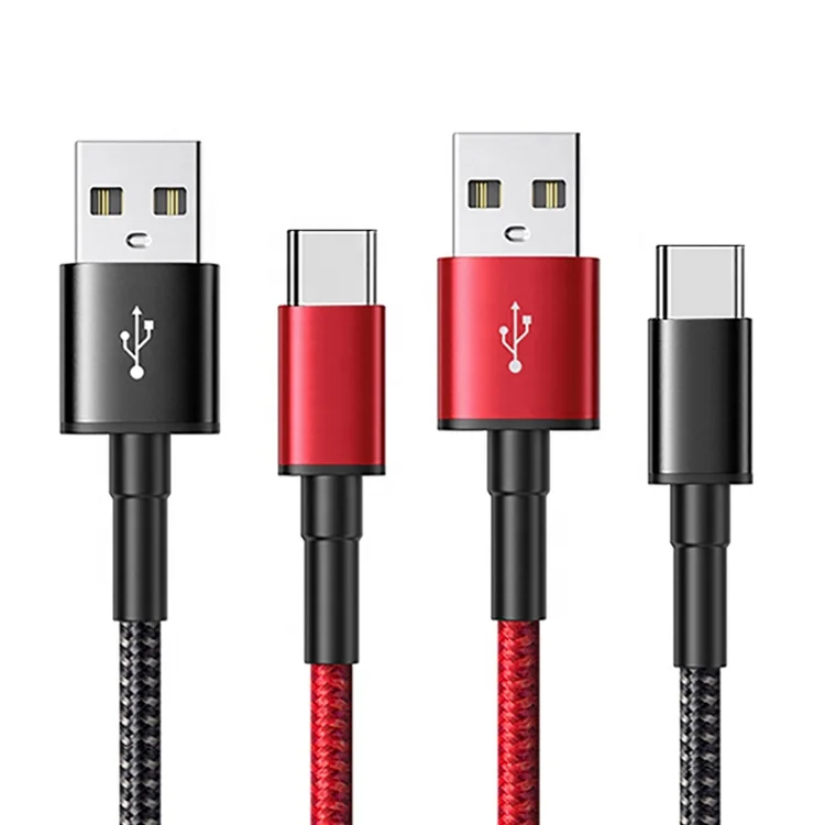 

Hot selling accessories nylon braided 2.4A fast charging OEM/ODM usb 2.0 to type C charger data cable for Huawei, Black/red
