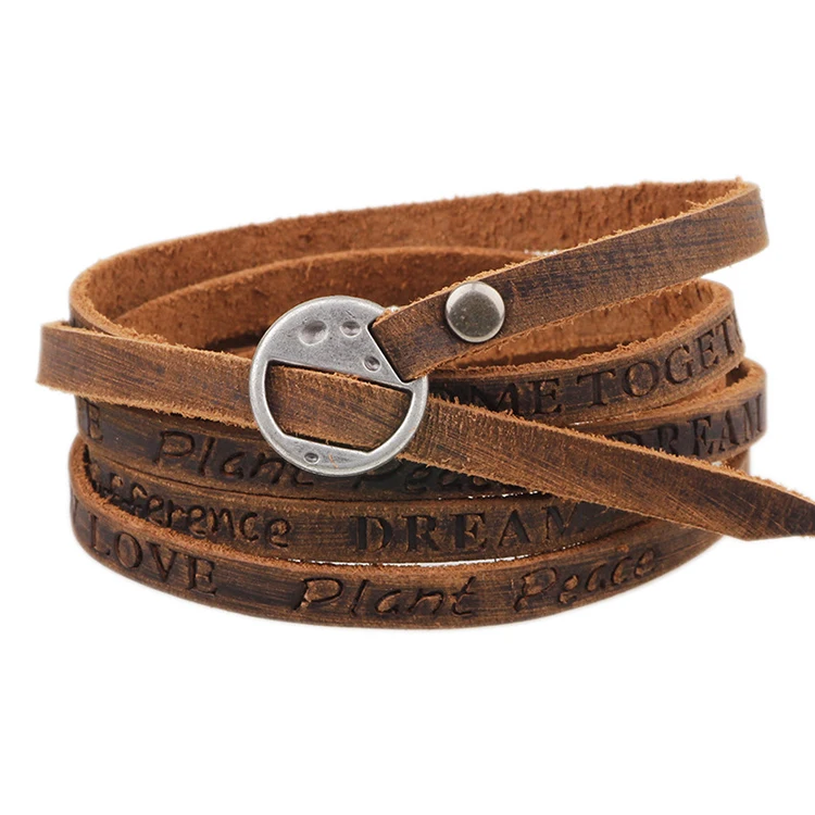 

Men Leather Bracelet Bangle Fashion Jewelry Minimalist Multilayer Wristband Bracelet (KLB7105), As picture