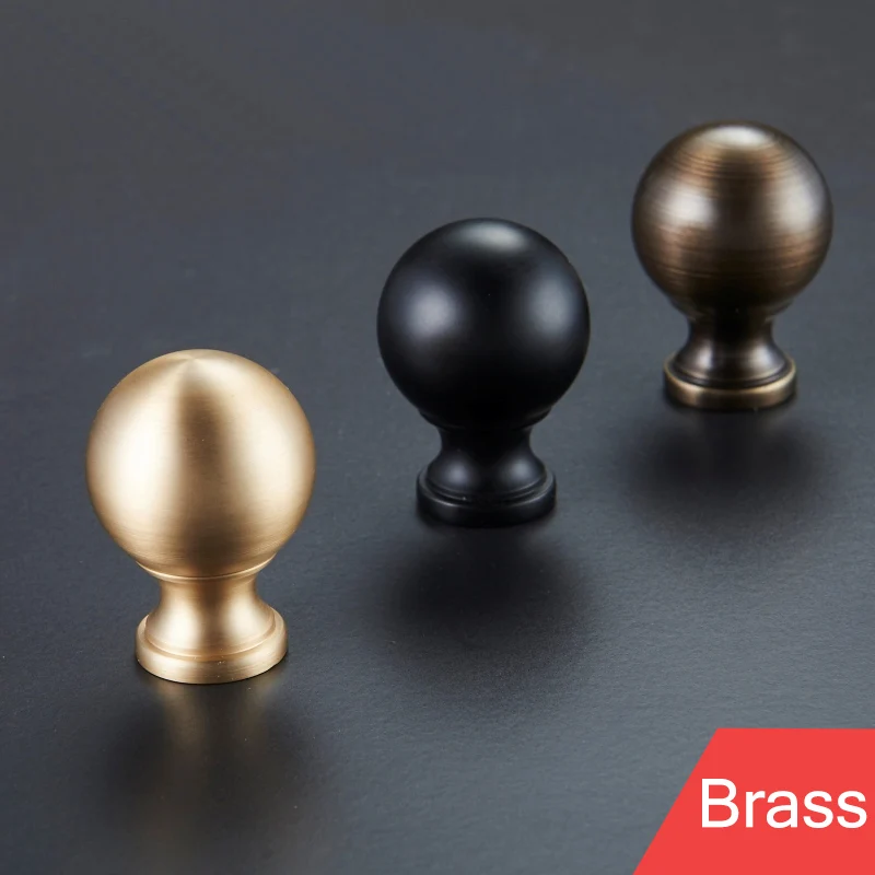 

American pastoral style brass round solid furniture handle door drawer handle knob C-1383, Gold/black/bronze