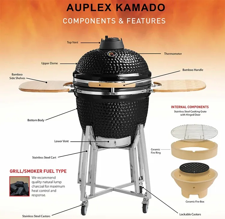 Extra Large Outdoor 23 Inch BBQ Grill Ceramic Auplex Kamado