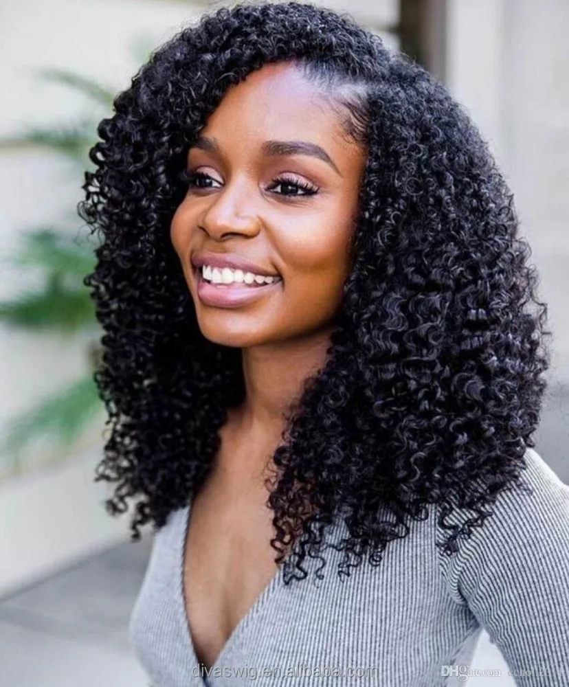 

Short Natural Black African Wig Kinky Curly Full Lace Human Hair Wig For Black Woman, #1 1b #2 #4 natural color
