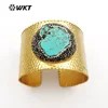 WT-NVB01Exclusive designer Bohemian turquoise cuff bangles, natural raw turquoise stone boho brass cuff bangles