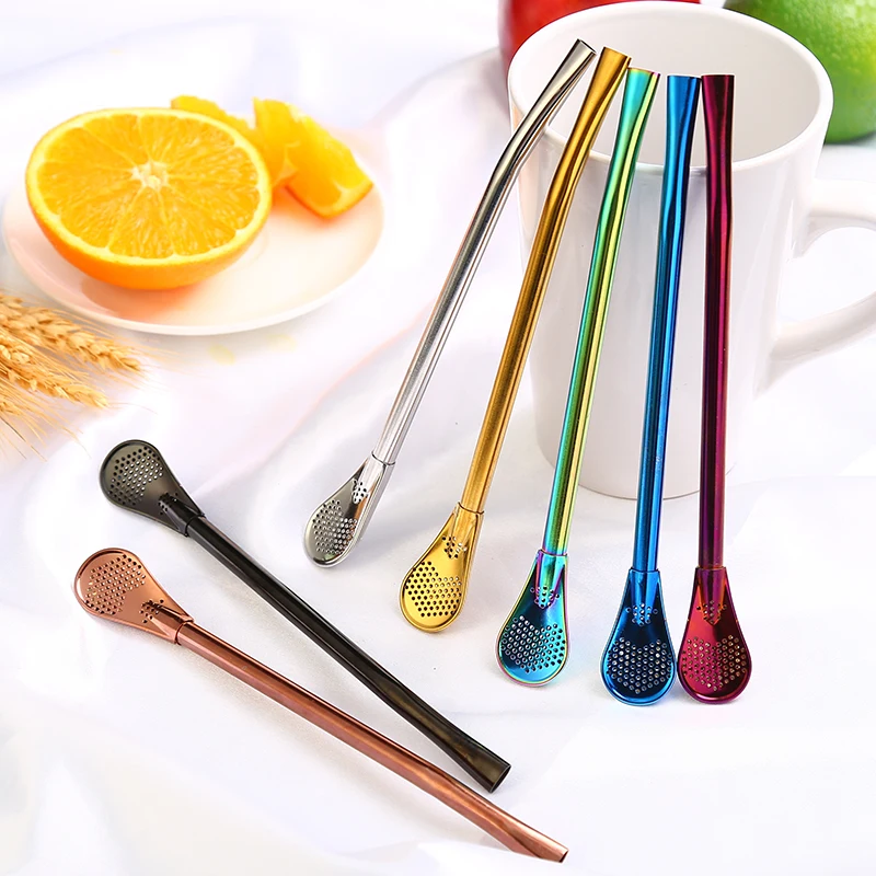 

Custom Drinking Tea Bombilla Stainless steel Straw Spoon
