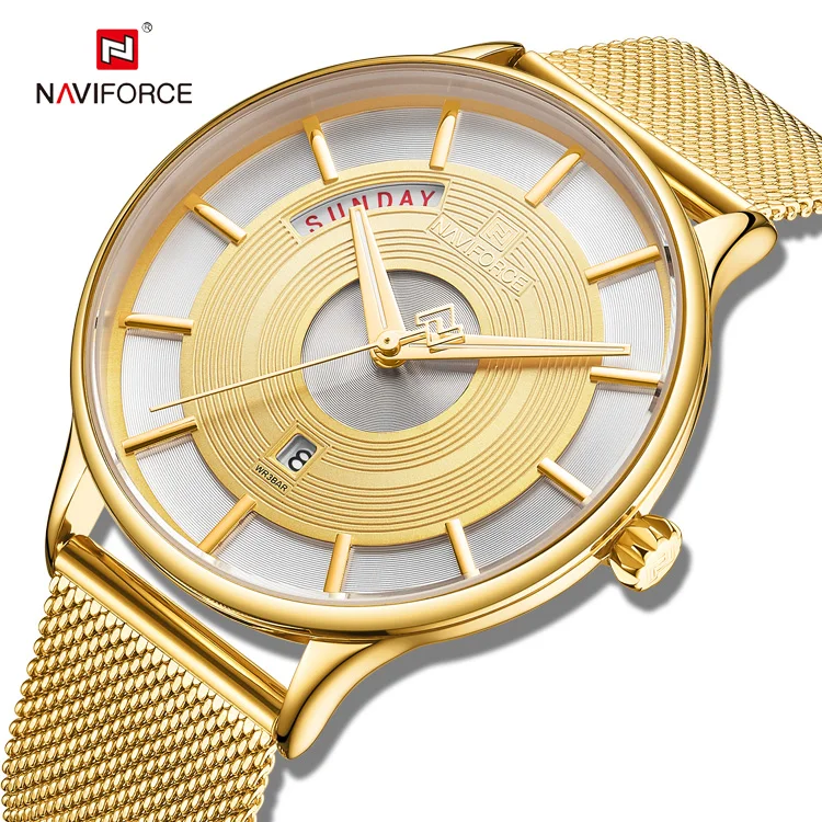 

2019 hot selling relogio inteligente luxury japan movt Naviforce 3007 relojes hombre Stainless Steel mesh mens watches, 5 color