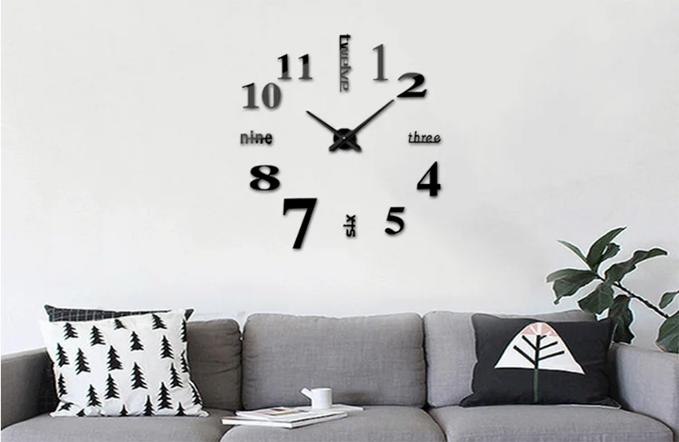 2019 Amazon Hot Sell New DIY 3D Large Acrylic Wall Sticker Clock Modern Big Mirror Wall Clocks Decor For Home Office Decoration 