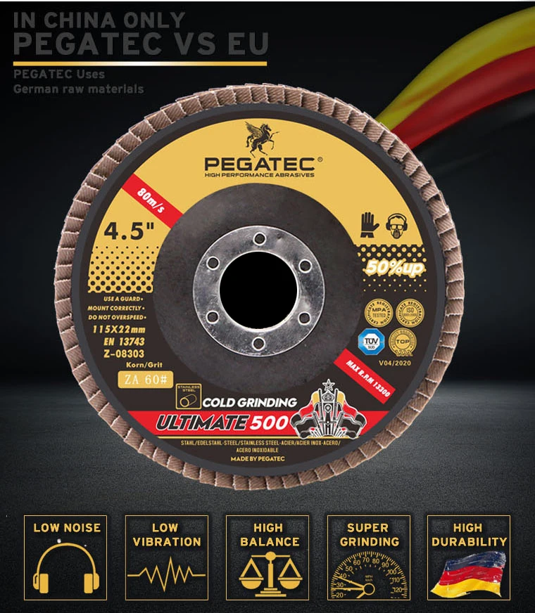 4.5'' 115x22 Ultimate500 Zirconia Flap Wheel For Steel&stainless Steel