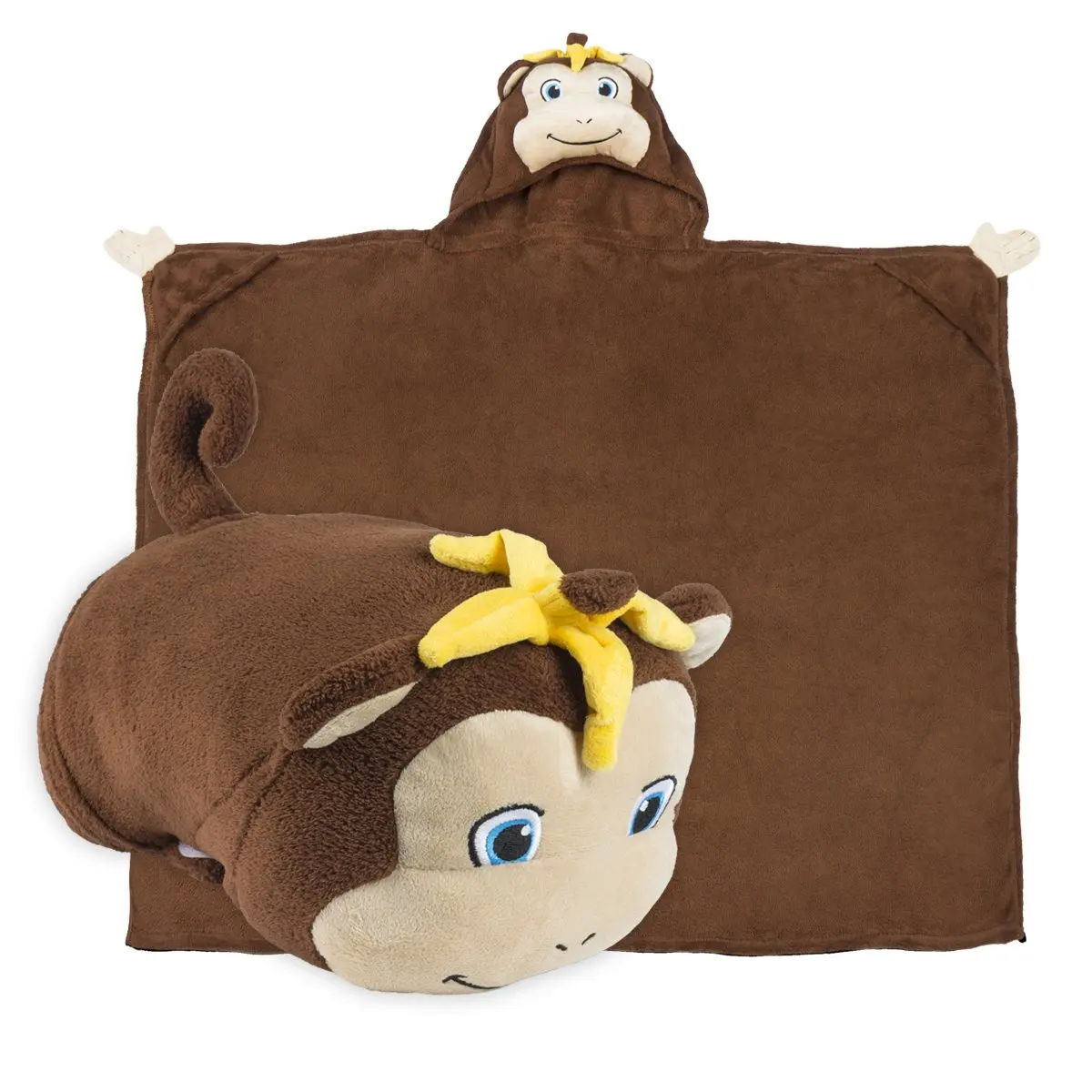 Comfy Critters Stuffed Animal Blanket – Monkey – Last Chance Characters – Kids huggable pillow and blanket perfect for pretend play, travel, nap time