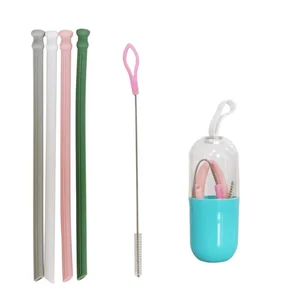Image of 2019 Amazon Hot Portable Collapsible Reusable Silicone Straws Drinking Flexible Straws with cases for Travel Home and Office