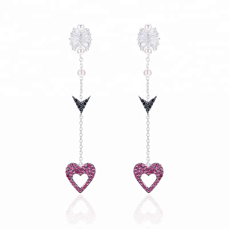 

Romantic Forever Love Zircon Heart Arrow Drop Earrings Copper Jewelry Lover Valentine's Day Gifts for Women, Silver;gold