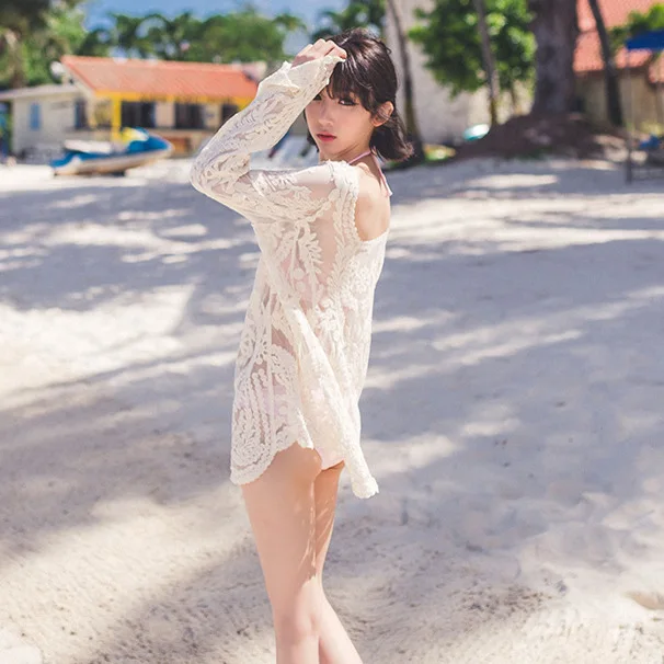 

Wholesale Seaside Bohemian Long Sleeve Hook Flower Casual Women Beachwear Cover Up, Picture