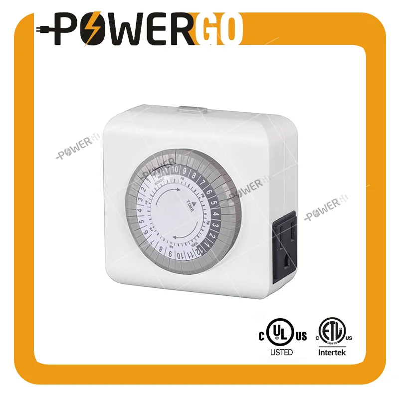 
Indoor Mechanical Outlet Timer, 24 Hour Programmable Plug In Light Timer Switch for Electrical Outlets with 2 Grounded Outlets 