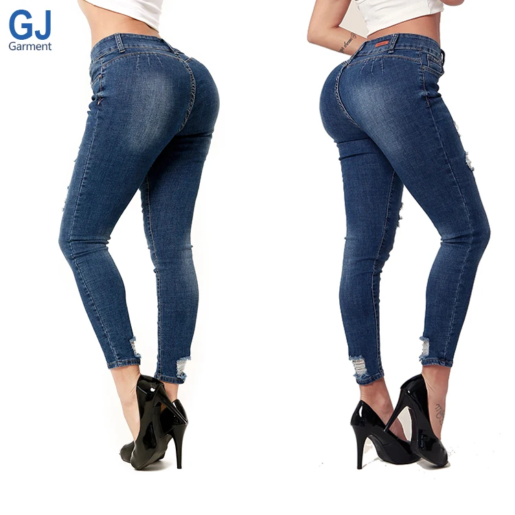

Colombianos Calca Brasileos Femenina Pantalones Bulk Wholesale Latest Fashion High Waist Colombian Levanta Cola Slim Denim Jeans, Blue
