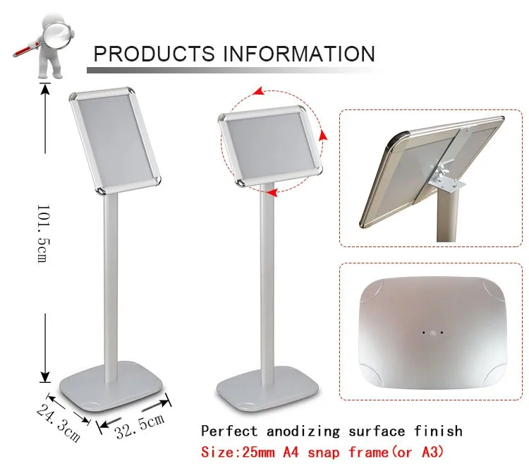 A3 A4 Snap Frame Menu Board Telescopic Poster Stand Used For ...