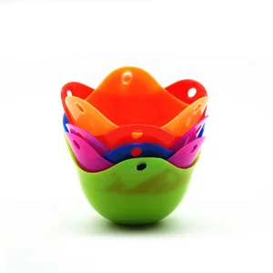 Image of Silicone Egg Poaching Cups with Ring Standers, Set of 4 Poaching Pods for cooking