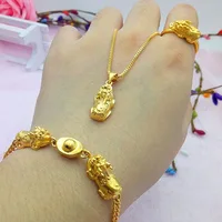 

Vietnam Alluvial Gold Women Jewelry No Fade Brass Golden Pixiu Rings Bracelets Charms Necklace Jewelry Set