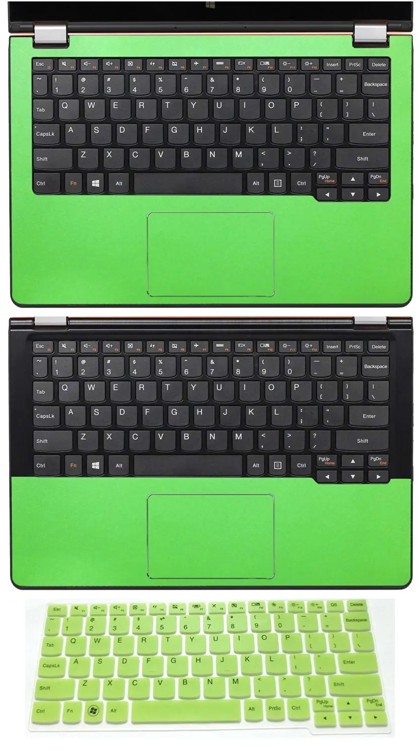 3 in 1 Full+Half Wrist Palmrest Touchpad Trackpad Skin + Keyboard Cover Protector for 11.6" Lenovo Yoga 3 11-inch (shimmery green palmrest sticker+half palmrest sticker+semi-green keyboard skin)