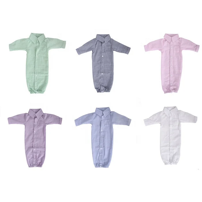 

Wholesale Seersucker Baby Gown Sleeping Striped Baby Romper, Shown