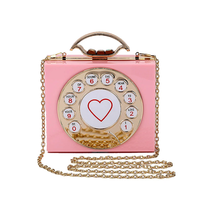 

LETODE Clutch Evening Bag Telephone Shaped Women Bags Totes Acrylic Chain Handbags Purse Wedding Party Shoulder Bags Messenger
