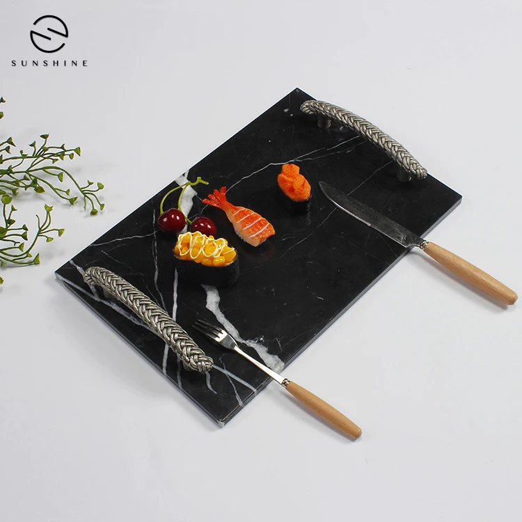 Unique Black Marble Serving Tray Stone Tray With Silver Handles Buy