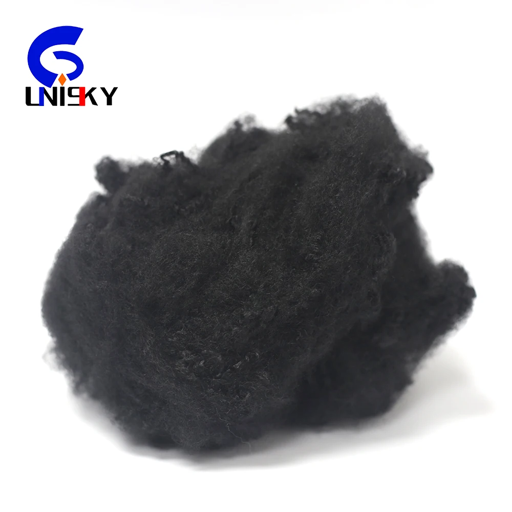 Black recycled polyester staple fiber for automotive interior fiber