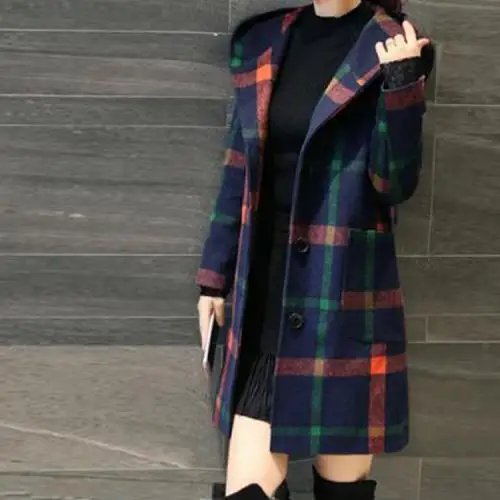 

with pocket printed Woollen Cloth Women Coat 2021 new arrival 262164