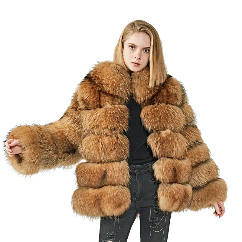 Mao Mao Fur Fashion Wholesale Women Ladies Racoon Fur Jacket/Custom Fashion Natural Fur Coat/Winter Warm Real Raccoon Fur Coat