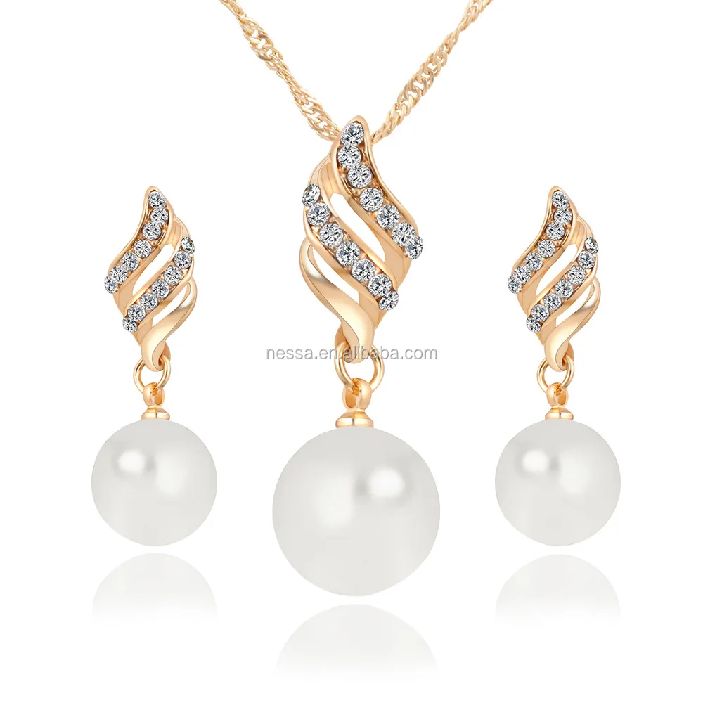 

Fashion Gold Pearl Necklace Set Wholesale HZS-0217