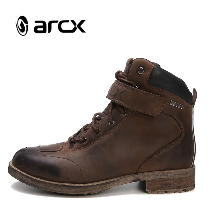 

ARCX Waterproof Moto Riding Boots Antique Lace up Men Leather Boots Road Motorcycle Boots, Brown