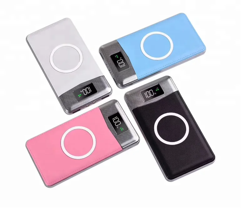 

Fast Charge Qi Wireless Charger Power Bank 20000mAh Charging Power with LED Digital Display, Black white pink blue