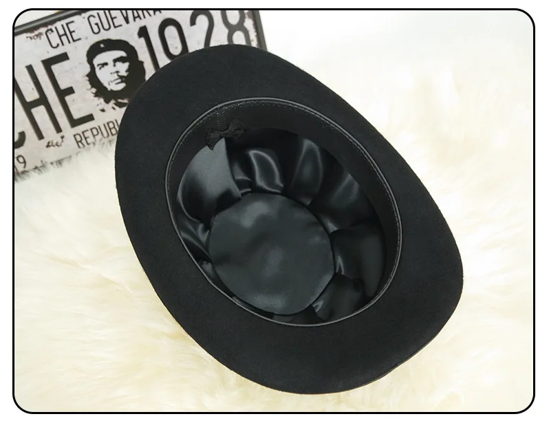 
High Quality America Music Festival Black Hard Wool Felt Bowler Hat with Feather 