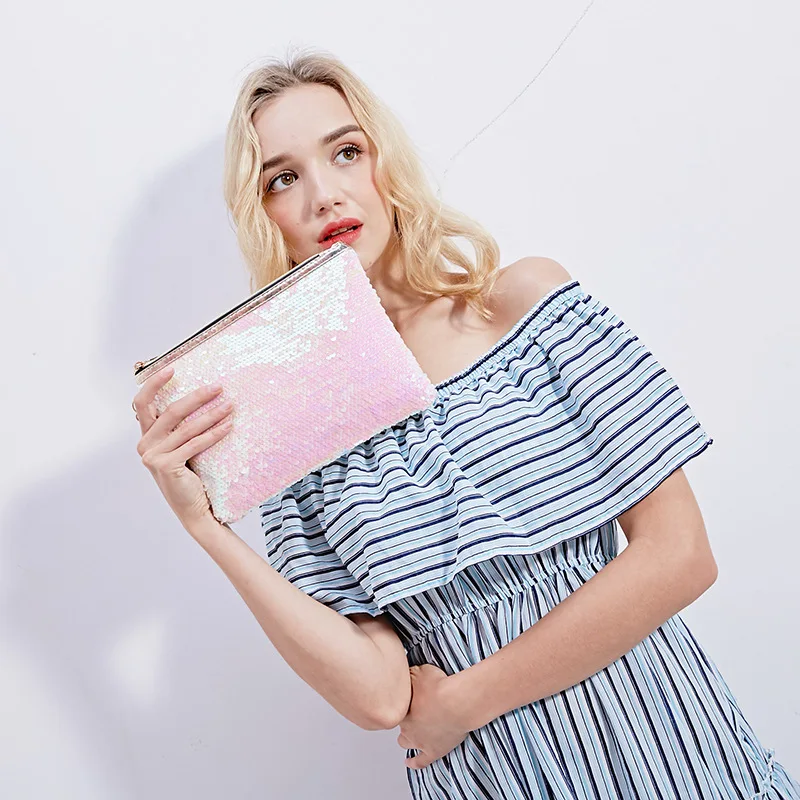 

Trendy Personalized monogram colorful glitter Mermaid sequin Makeup envelope clutch, As picture show