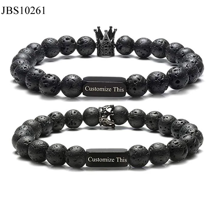 New arrivals customized logo gemstone lava rock CZ crown bracelet gift women men couple bracelets