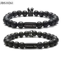 

New arrivals customized logo gemstone lava rock CZ crown bracelet gift women men couple bracelets