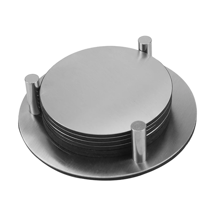 6-pack Stainless Steel Coasters W/holders Sets Of 6 Round Metal Drink ...