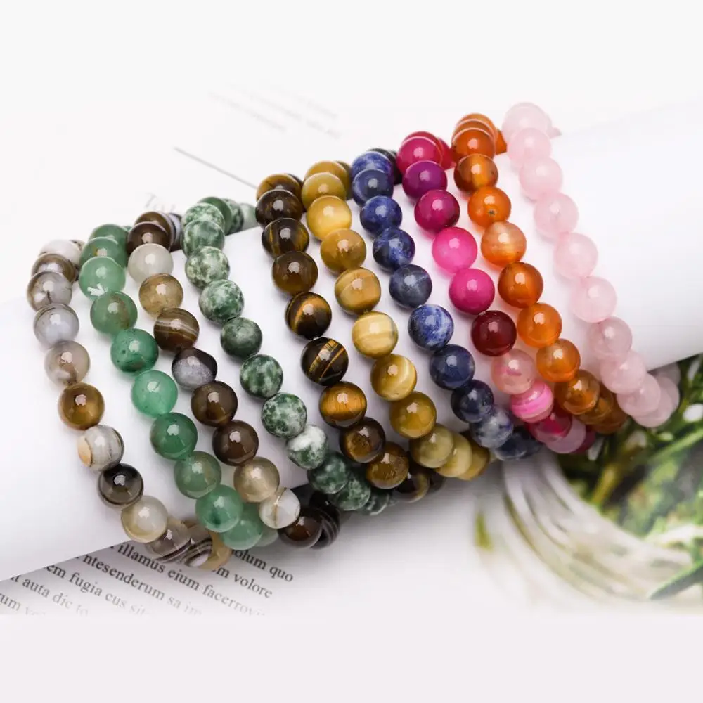 

New Custom Wholesale natural stone bead bangle healing stone onyx tigereye Gemstone charm lucky beads bracelet for women, Multi-color optional