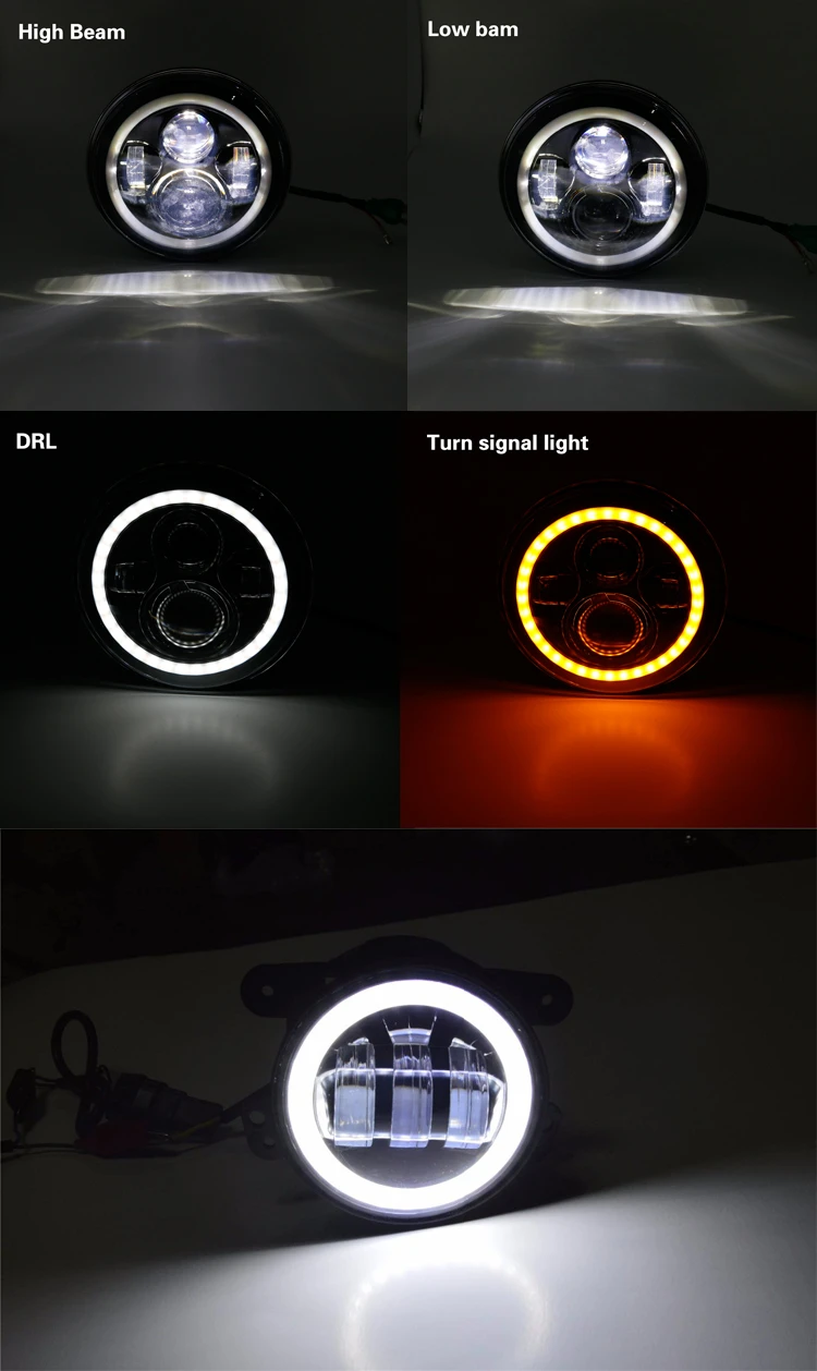 Phare Moto LED 7 Pouces + Clignotants Ambrés 4.5" - Pour Harley Classic, Electra, Heritage, Softail