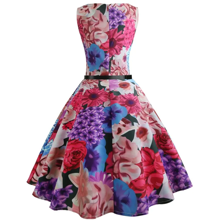 

cheap summer women print retro rose dress floral dress for lady, Shown