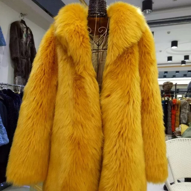 

Gorgeous real fox fur coat long style coat for ladies in winter, Yellow