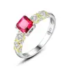 CZCITY Fashion Ruby Square Shape Finger Rings CZ Paved Sterling Silver Ring for Women Wedding Jewelry