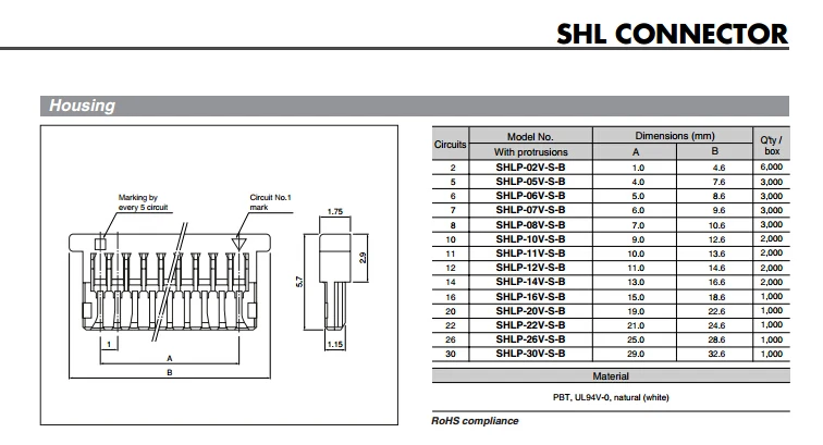 Jst Connector 1.0mm Pitch 6 Pin Shl Series Connector Shlp-06v-s-b ...