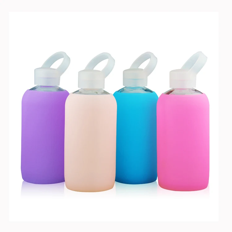 Peddy Heat-Resistant Glass Water Bottle Sports Bottle With Colorful Silicone Sleeve Custom Logo