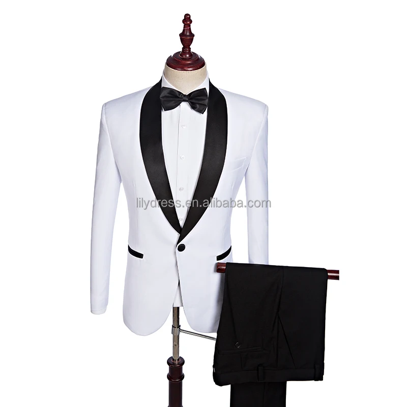 

HD070 (Jacket+Pants) Custom Made Black Shawl Lapel Groom Tuxedos White Men Suits Latest Coat Pant Designs Men Wedding Suit, Per the request