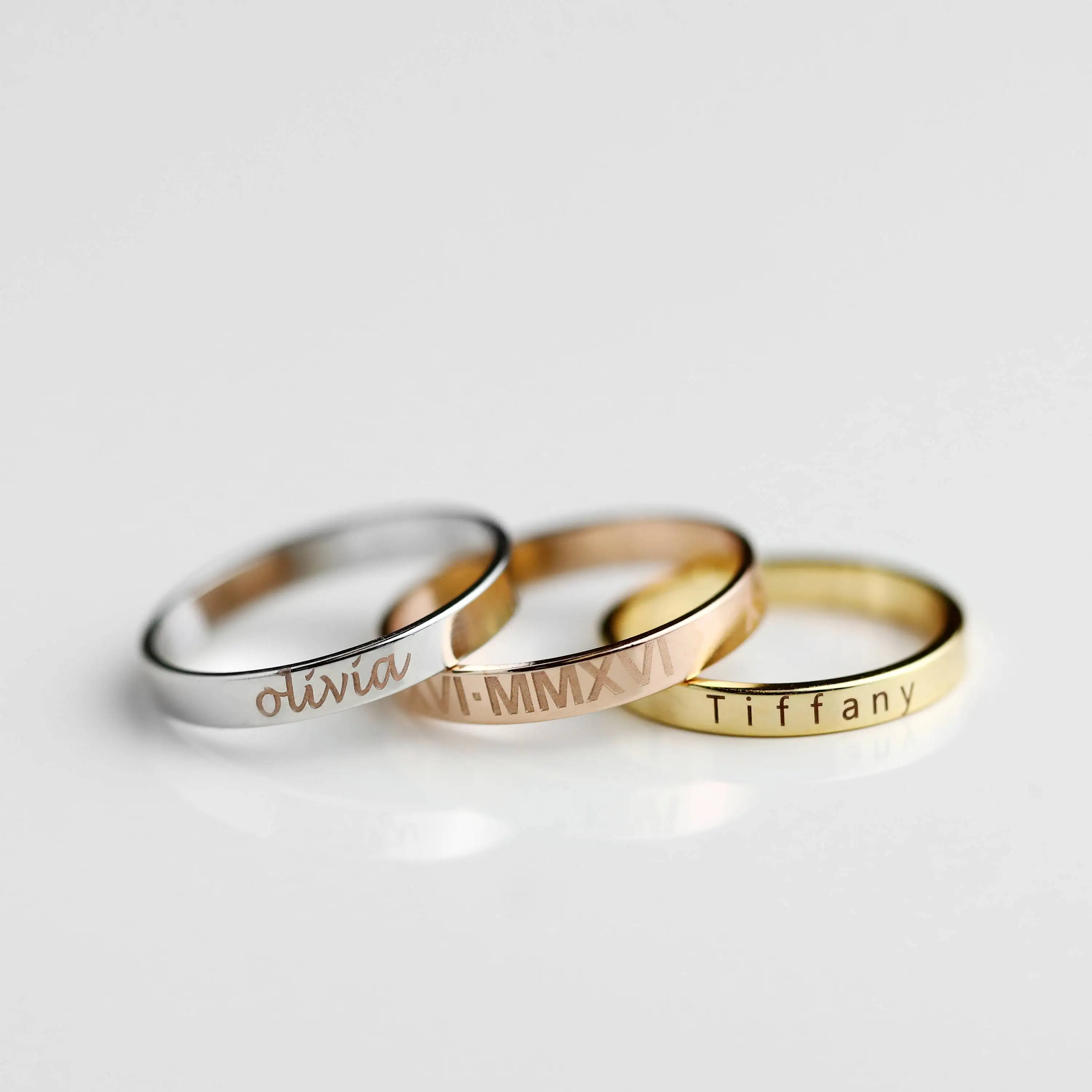 

Dainty Engraved Personalized Ring Stacking Name Ring For Ladies Girls Gift Jewelry