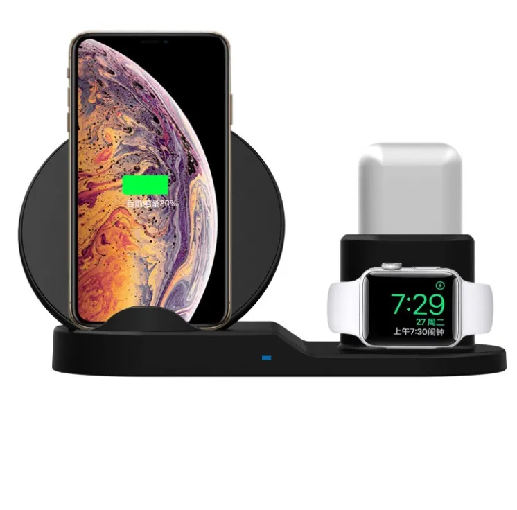 

Shenzhen Factory Wireless Charger For Iphone XS XR XS Max 3 In 1 Wireless Charger Dock Station For Apple Watch earphone Charging, Black;white