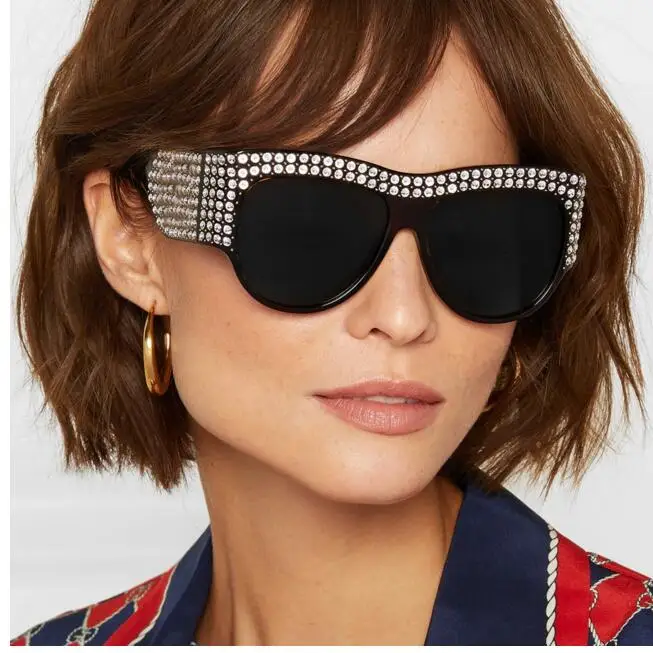 

Wiipu Oversized Rhinestone Frame Square Sunglasses For Women Diamond Shiny Brand Glasses Designer sunglasses