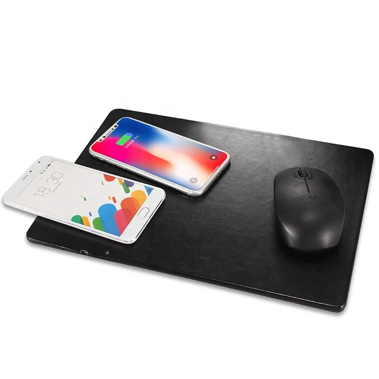 

QI standard 10W fast charge metal foreign body monitoring mouse pad wireless charger, Black blue