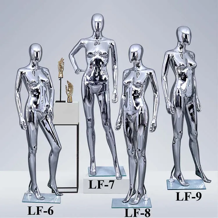 

XINJI Wholesale New Women Full Body Windows Display Egg Head Chrome Plating Female Silver Mannequins, Gold, silver color