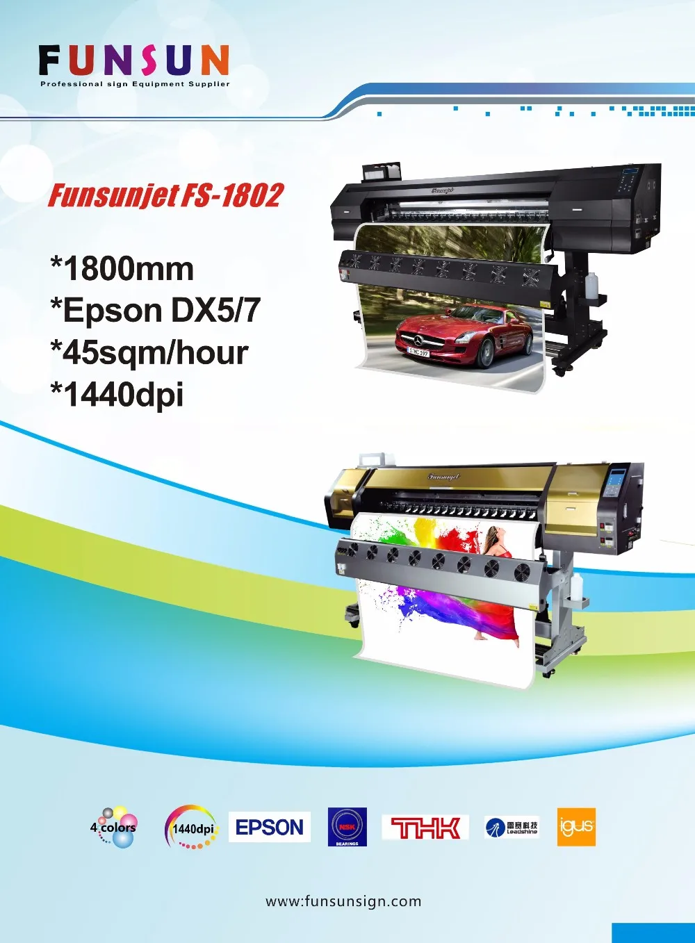 Fs1802g 1.8m Pana Flex Printing Machine With Two Dx5 Head 1440 Dpi For