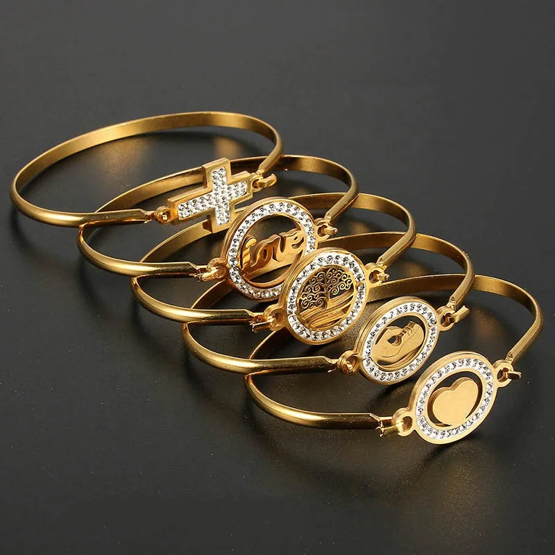 

Fashion Luxury Gold 316L Stainless Steel Bracelet Tree Of Life Buckle Cuff Bangle For Women Valentine's Day Gift Jewelry Finding, Gold color