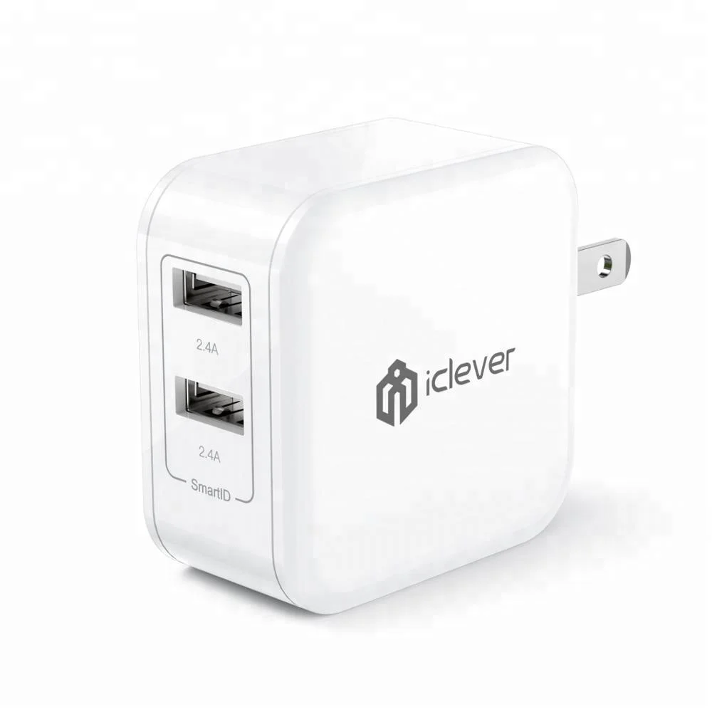 

iClever BoostCube 4.8A 24W Dual USB Travel Wall Charger with SmartID Technology, Foldable Plug AC Adapter for iPhone X/8/7/7 Plu, White